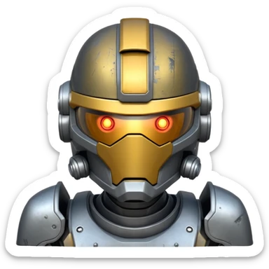 futuristic war robot portrait, head and shoulders only, glowing eyes, detailed helmet faceplate, armor collar, sci-fi metal textures, 3D cartoon, mobile game icon style, clean background, no text, no watermark
 sticker