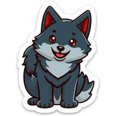 happy smiling black wolf with red eyes sticker