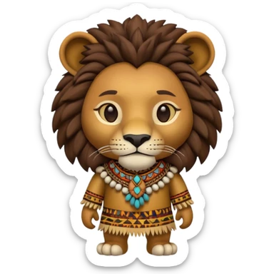 a-3d-cartoon-african-lion-from-the-1800s-wearing-traditional-african-tribal-clothing,-calm-expression,-natural-background,-memoji-style-realism. sticker