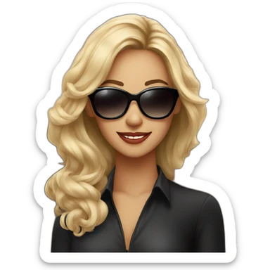 Beautiful woman in black sunglasses slyly smiling sticker