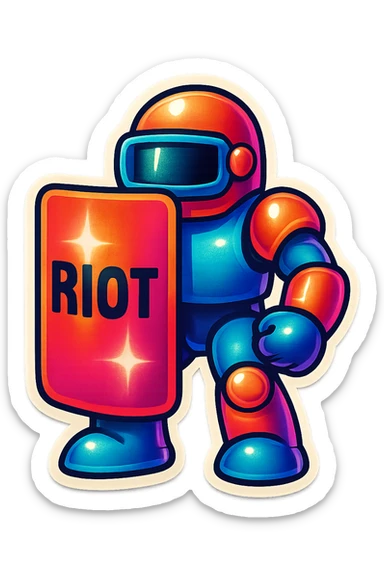 Lets do something else now. can you show me a riot shield robot sticker