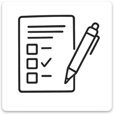 hand-drawn outlined icon of a survey form with a pen sticker