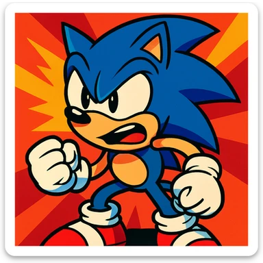 Sonic the Hedgehog with an angry expression, vibrant toon style sticker