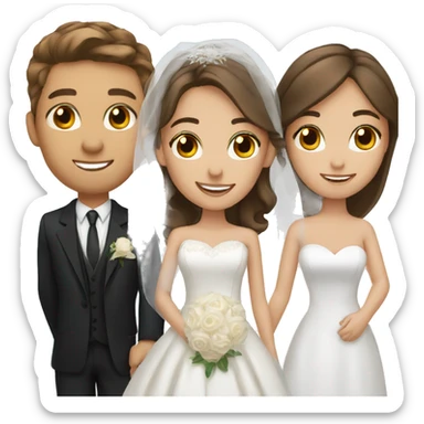 bride brown eyes and brown hair, groom brown hair and blue eyes sticker