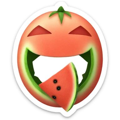 A watermelon eating a carrot sticker