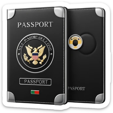 black passport with silver details sticker