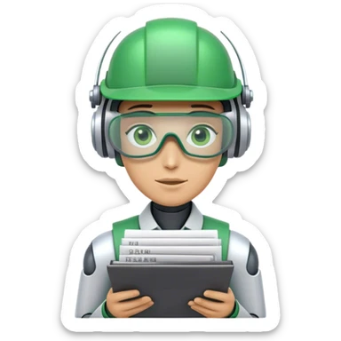 human like robot bookkeeper wearing an Green eyeshade dealer's visor  and holding spreadsheets sticker