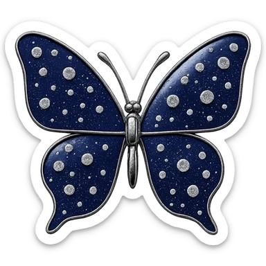 single deep blue butterfly, navy blue enamel, sparkling gems sticker