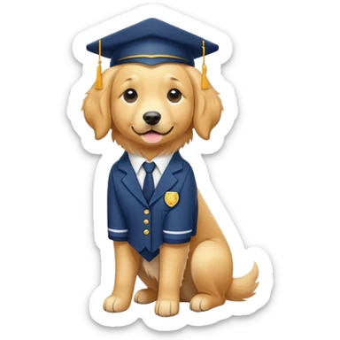 Golden retriever wearing school  sticker
