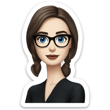 Hyper Realistic photo Lily collins blue eyes wearing glasses in a business meeting black dress sticker