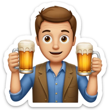 whacky man holding a beer sticker