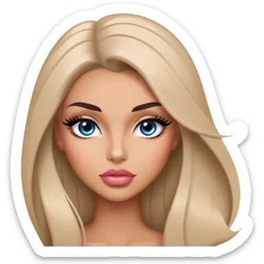 Glamours, tanned, very beautiful girl, with big pump peach-beige-rose lips, long long lashes, black straight smooth silky long hair, straight parting hair, blue-grey eyes sticker