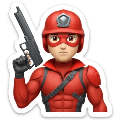 redhood with helmet and visor and pistol sticker