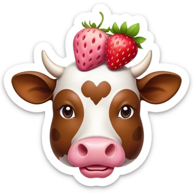 A cow with a strawberry on its head sticker