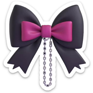 3D emoji gothic bow, black velvet with silver chain and dark ruby center sticker
