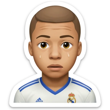 Mbappe crying with réal Madrid jersey on sticker