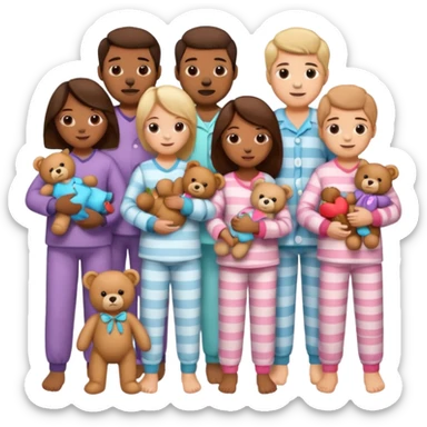 people wearing pajamas and holding a teddy bear sticker