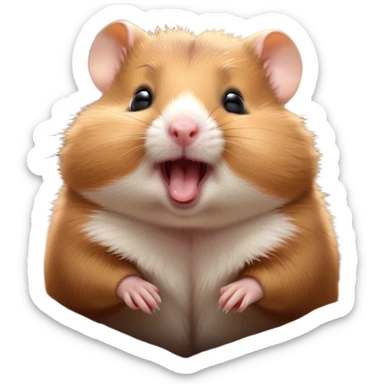 Cinematic Cute Yawning Brown Hamster Portrait Emoji, Head tilted slightly with a dramatic, wide-open yawn, showcasing a smooth, rich brown fur with tiny droopy ears, round dark eyes barely open in drowsy contentment, Simplified yet irresistibly adorable features, highly detailed, glowing with a soft, cozy glow, high shine, relaxed yet expressive, stylized with a touch of whimsy, bright and endearing, soft glowing outline, capturing the essence of a sleepy yet affectionate hamster, so drowsy it feels like it could stretch out of the screen and curl up for a nap! sticker
