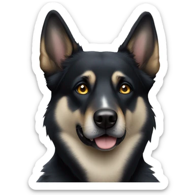 Black German shepherd husky mix with one brown eye and one blue eye tilting head  sticker