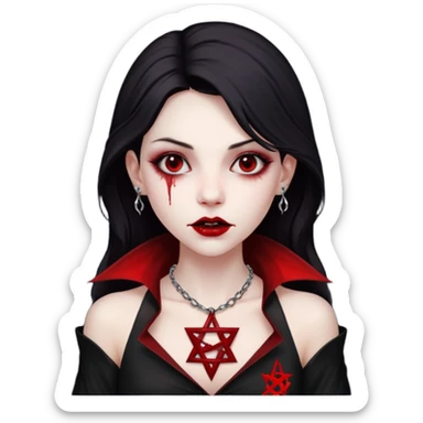 make a vampire with blood in mouth and a pentagram in necklace in a black wall sticker