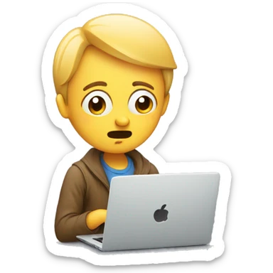 A confused person wit laptop sticker