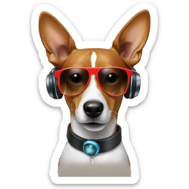 Dog basenji in sunglasses and headphones  sticker