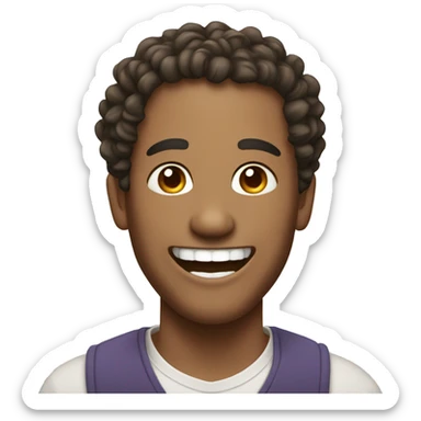 man with curly hair in a bun laughing sticker