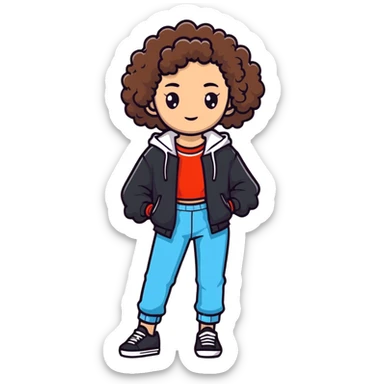 Full body teenage girl with curly brown hair, choni style with urban clothes sticker
