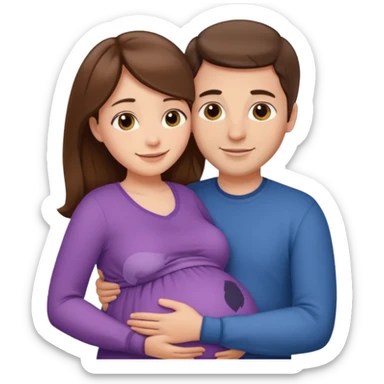 

“Pregnant woman with long brown hair and fair skin and man with short brown hair and fair skin hugging each other.”

 sticker