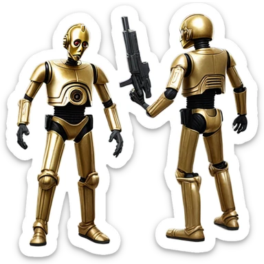 Armed Dusty old Bounty hunter C-3PO in action  sticker