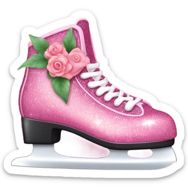 Pink glitter ice skates with hearts and flowers  sticker