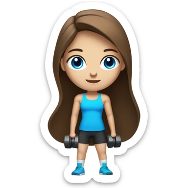 girl with long brown hair,  bright blue eyes, lifting weights sticker