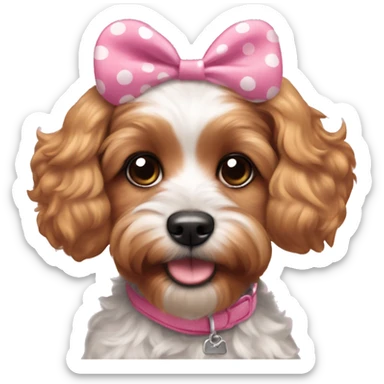 cavapoo ruby puppy wearing Minnie mouse ears sticker
