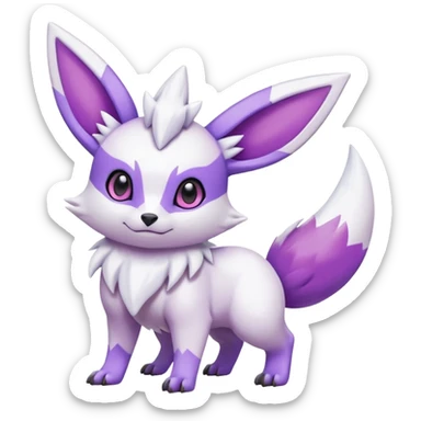 Hyper-realistic pastel wildlife Beautiful Real life wild feral Frosty Albino Shiny White with Violet markings Eevee-Liepard-Zangoose-Pokémon-Digimon-Fakémon-fusion-hybrid-creature sticker