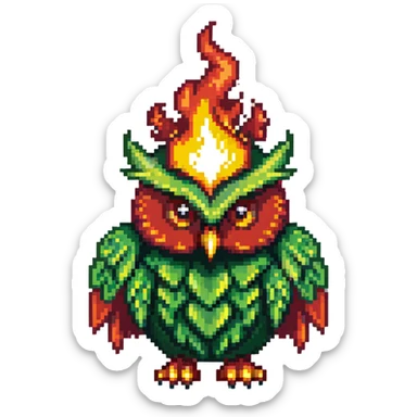 Duolingo green owl mascot with fire flames sticker