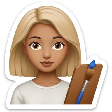 the white artist stands with his back to the painting, painting a portrait of girl sticker