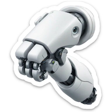 a laughing robotic arm with  face sticker