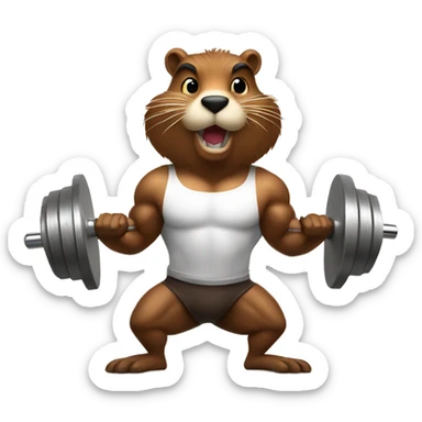 A beaver with strong muscles lifts the barbell sticker