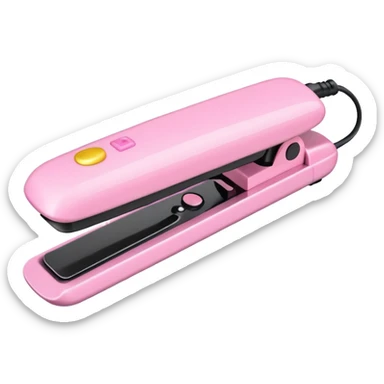 A baby pink  Hair straightener in iOS emoji style, 3D icon, plastic texture, soft reflection, minimalist design. sticker