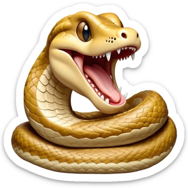Cinematic Cute Yawning Python Portrait Emoji, Head tilted slightly with a dramatic, wide-open yawn, showcasing a sinuous, scaled form with drowsy, half-closed eyes and an open, relaxed mouth, Simplified yet irresistibly adorable features, highly detailed, glowing with a soft, cozy earthy glow, high shine, relaxed yet expressive, stylized with a dash of whimsical reptilian charm, soft glowing outline, capturing the essence of a drowsy yet affectionate python that appears ready to stretch out for a nap! sticker