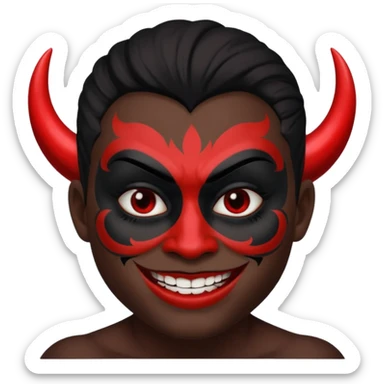 evil person with devilish smile and black face sticker