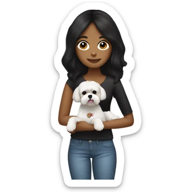 A girl with black hair holding a shih tzu and a mini poodle sticker