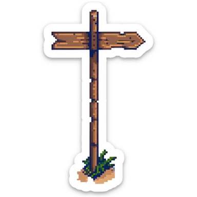 weathered wooden signpost at a forked path sticker