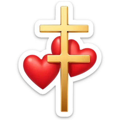 Two red  hearts connected by one simple gold cross  sticker