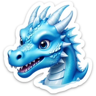 Cinematic Comical Beautiful Ice Dragon Portrait Emoji, Head tilted dramatically with an exaggeratedly amused expression, featuring a striking, glossy icy body with bold, crystalline textures and wide, expressive eyes that shimmer with playful frost, rendered with vibrant, lifelike detail and dynamic, natural shadows, high shine, dramatic yet whimsical, styled with an air of cheeky arctic mischief, soft glowing outline, capturing the essence of a spirited and over‐the‐top ice marvel that looks ready to burst into a flurry of frosty fun! sticker