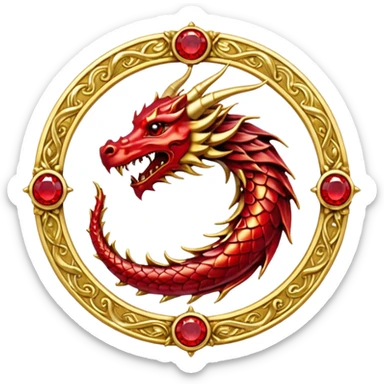 Golden Dragon crest/brosch in a circle with red gems sticker