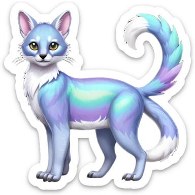 Colorful dark tropical iridescent pastel white glorious divine exotic cute cool beautiful shiny beautiful fantasy-caracal-civet-genet-sergal-vernid-Gryphon-Cacomistle-Trico-oncilla-animal-Fakémon-hybrid-fursona (full body) sticker