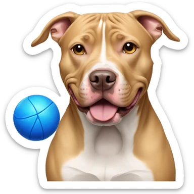 Tan pitbull with blue ball sticker