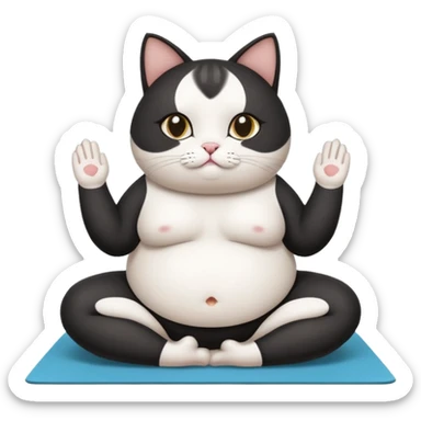 Fat Black white cat doing yoga sticker