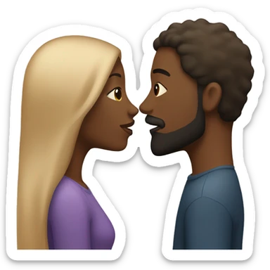 couple kissing, black woman and tan man with striaght hair and beard  sticker